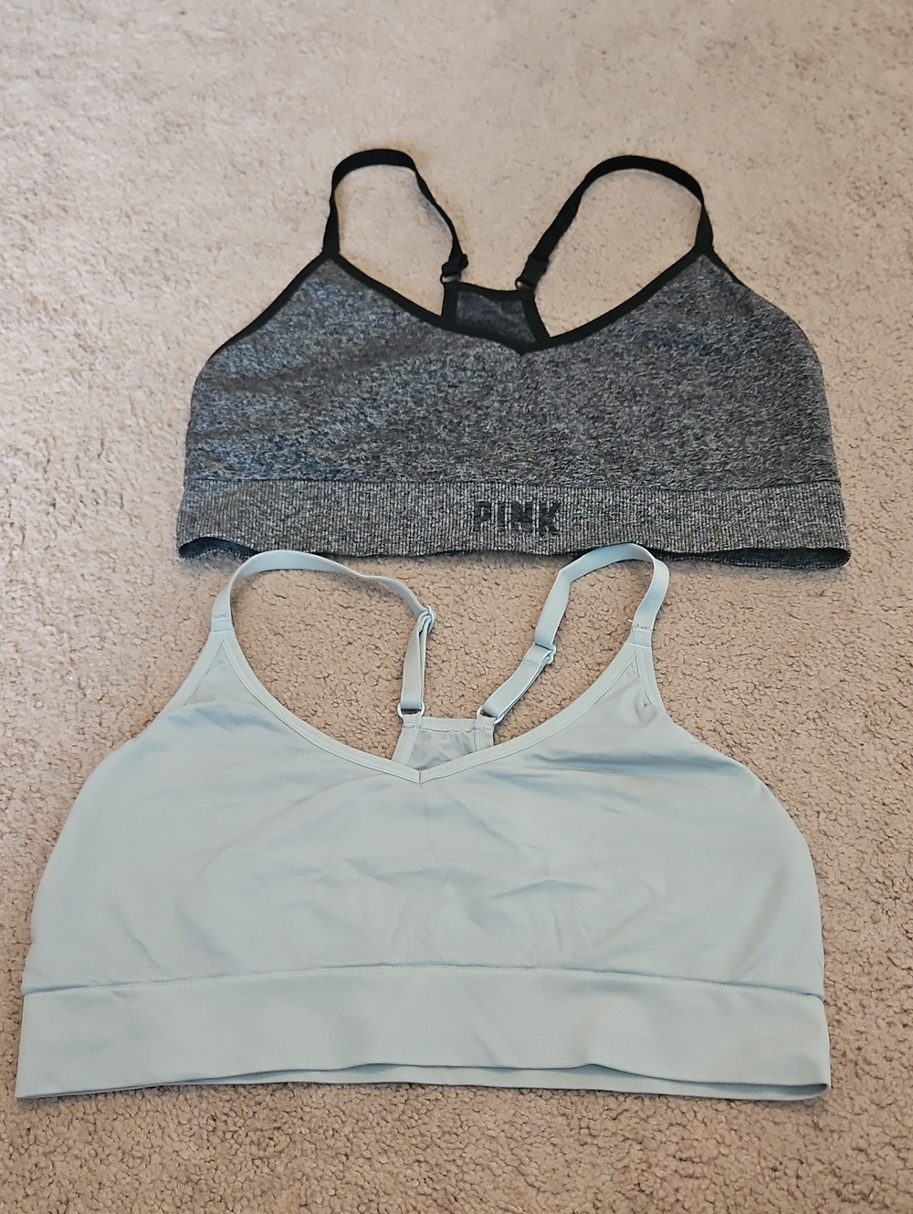 EUC PINK Victoria's Secret Grey & Light Blue Seamless Racerback Sports Bras Set